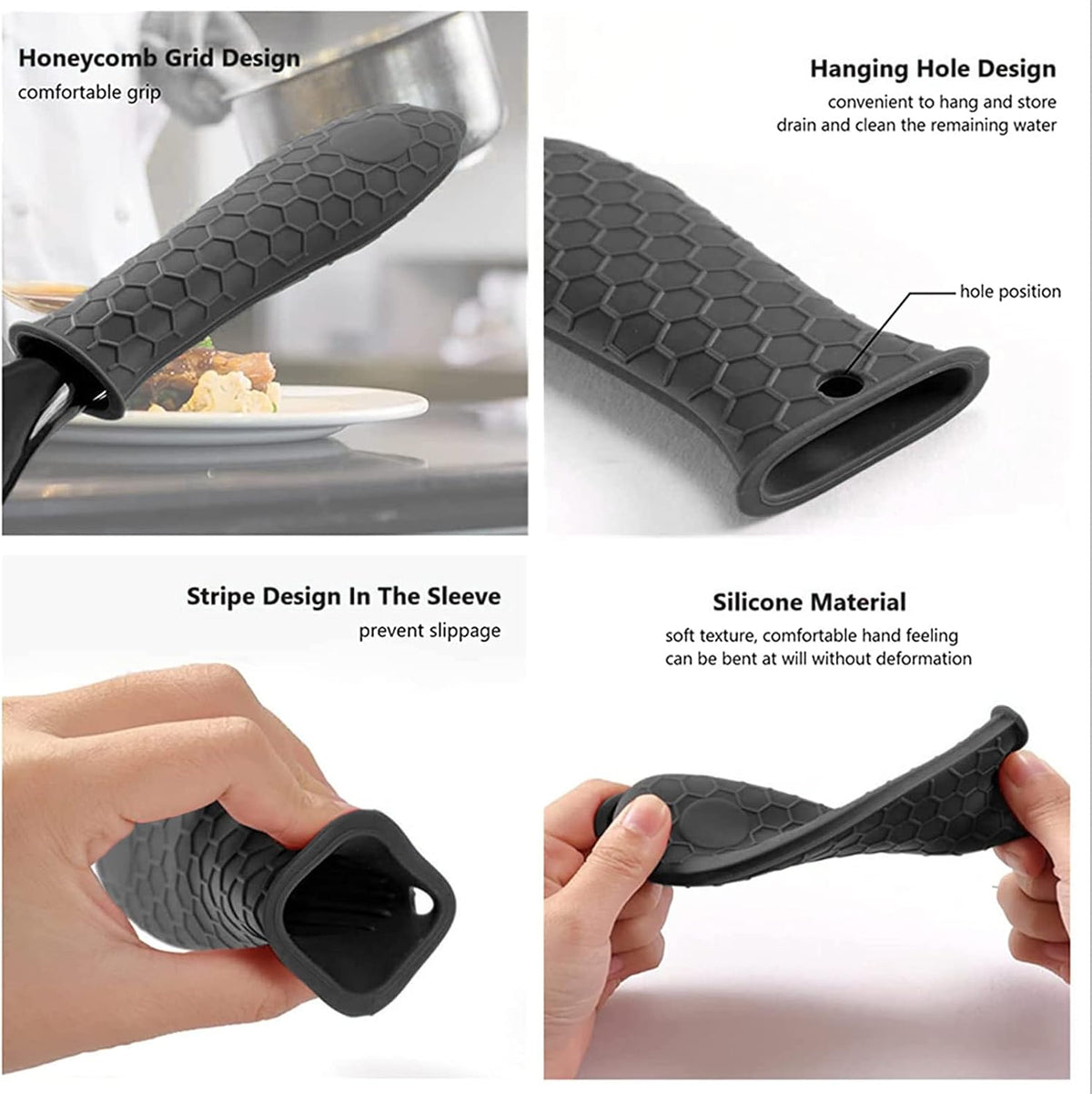 3 Pack Silicone Cast Iron Skillet Handle Cover - Heat Resistant Pot Handle Sleeve Grip for Frying Pans, Griddles, Dutch Ovens & Baking Sheets (Red)