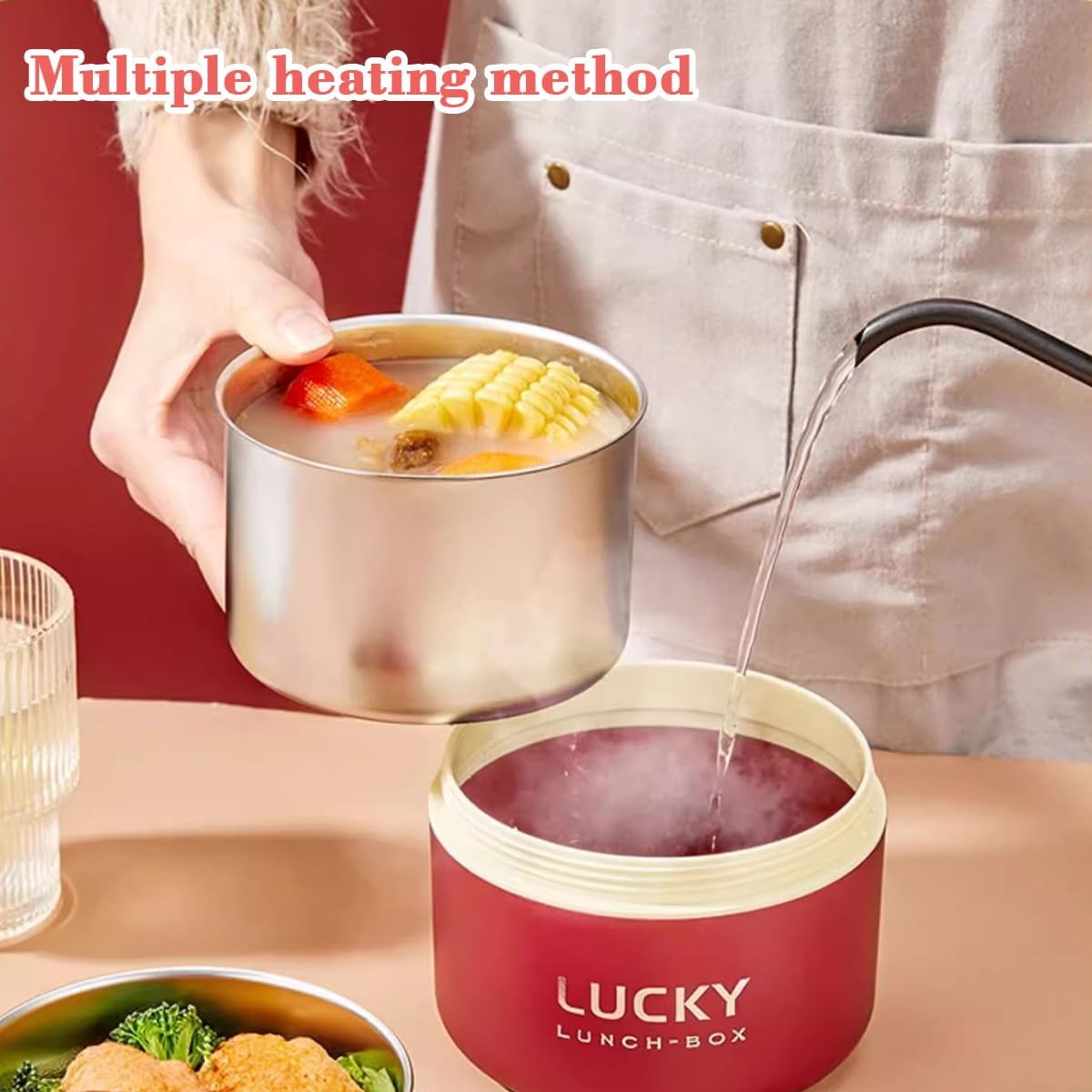 3 Compartments Bento Lunch box with Soup Bowl, Insulated Lunch Bag and Portable Utensils, Stainless Steel Camera Lunch Containers，Leak Proof Bento Box for Kids Adults Men Women…