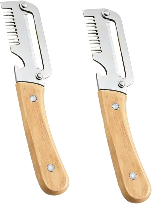 Premium Wooden Handle Multi-Purpose Vegetable Peeler, Stainless Steel Julienne Slicer & Bottle Opener, Ergonomic Kitchen Tool for Fruits, Potatoes and Carrots(2*PCS)