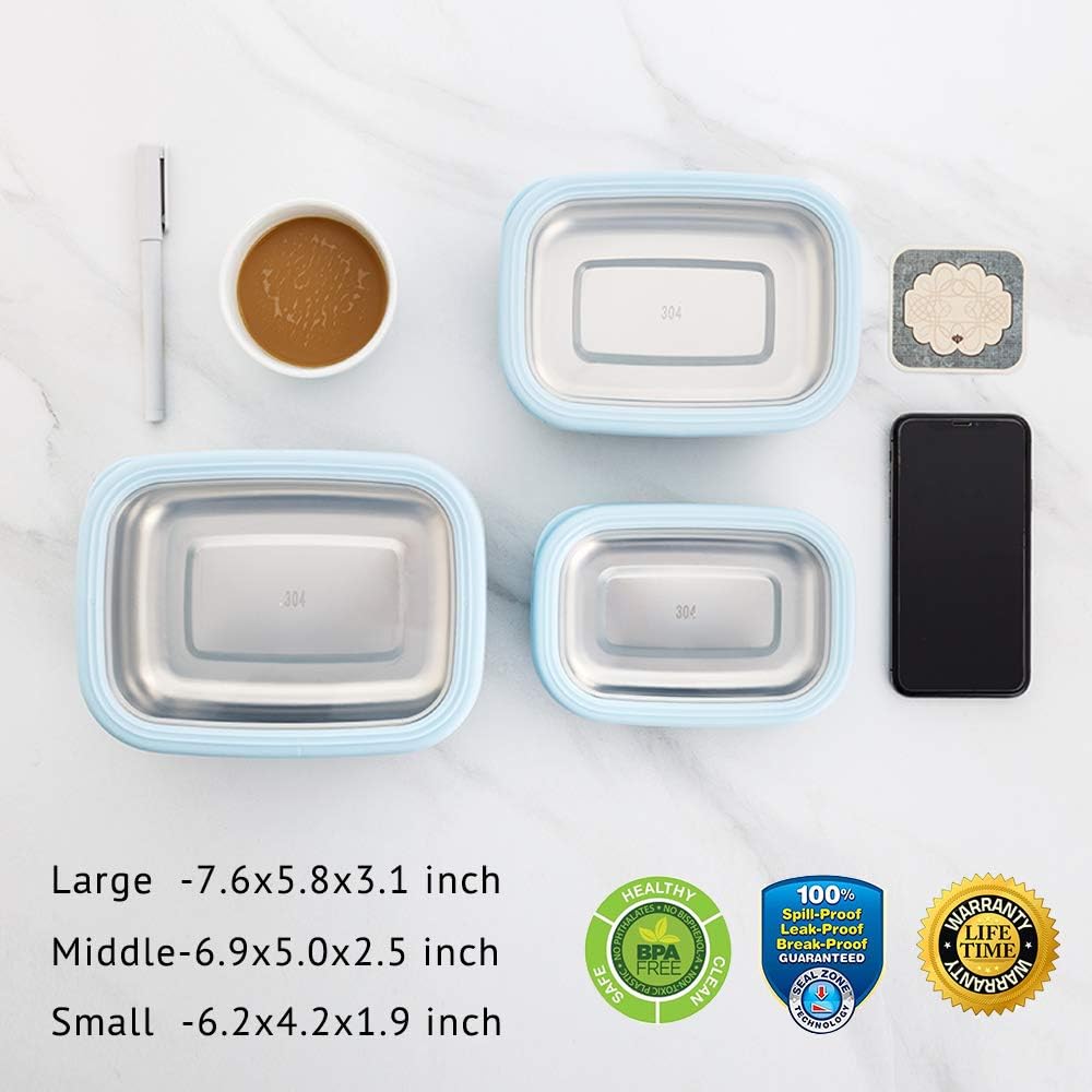 Lille Home Leak Proof Stainless Steel Lunch Snack Containers Set - Ideal for Educational Settings and Daycare - Nesting Trio with Silicone Lids - 47oz+30oz+16oz - Pink