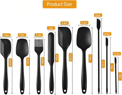 Silicone Spatula Set 9Pcs, Heat Resistant 572°F, Durable One-Piece Design, BPA-Free for Baking, Cooking, and Mixing Non Stick Dishwasher Safe, Black