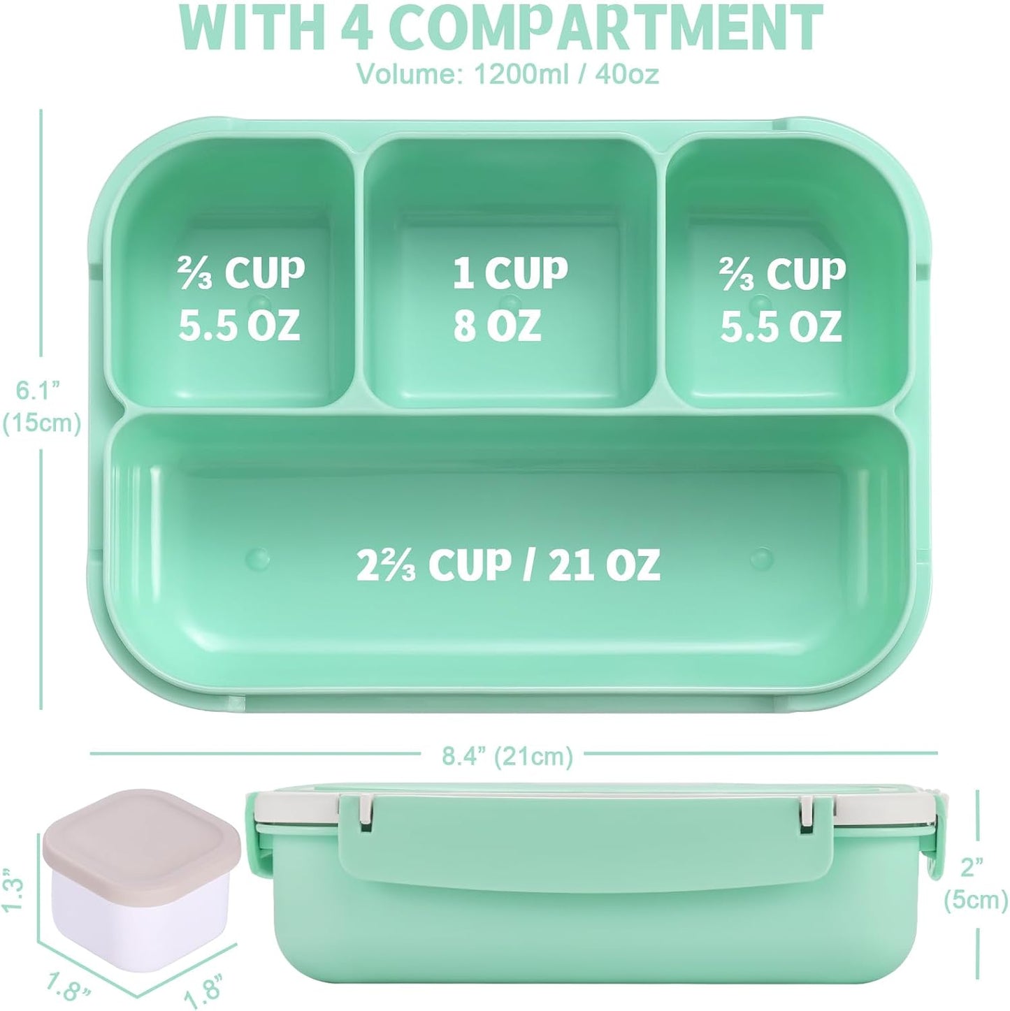Bento Box Adult Lunch Box, Lunch Containers for Kids Girls Boys with 4 Compartments, Lunchable Food Container with Utensils, Sauce Jar, Muffin Liners, 40 Oz/5 Cup, Microwave Safe, Lavender