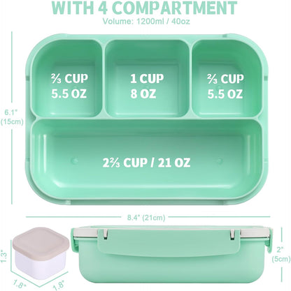 Bento Box Adult Lunch Box, Lunch Containers for Kids Girls Boys with 4 Compartments, Lunchable Food Container with Utensils, Sauce Jar, Muffin Liners, 40 Oz/5 Cup, Microwave Safe, Lavender