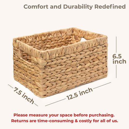 KOKODO Wicker Storage Basket Set of 2, Rectangular Baskets for Shelves with Handles & Chalkboard Labels, Handwoven Water Hyacinth Baskets for Organizing Pantry, Closet & Home.
