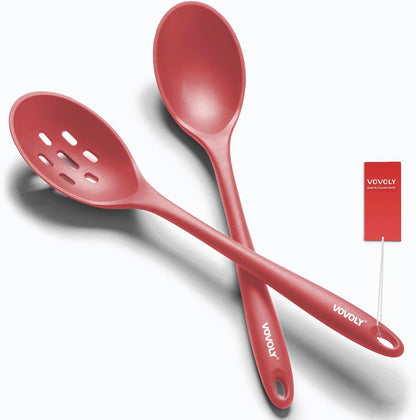 Silicone Spoons for Cooking - Extra Large Kitchen Spoons for Mixing, Serving, & Stirring - 600°F Heat-Resistant Non Stick Utensils Ladle & Skimmer- Dishwasher Safe, Black
