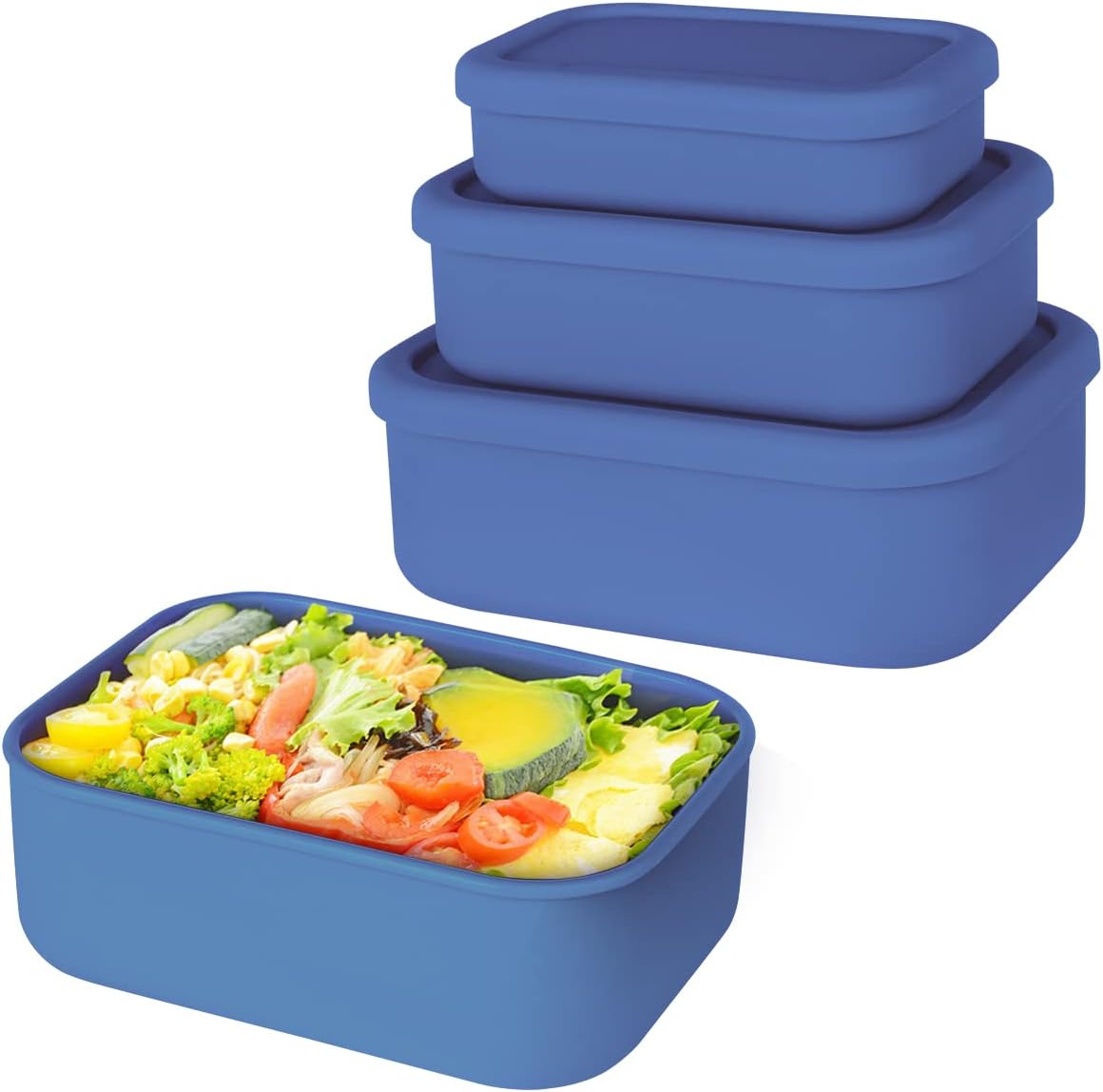 Silicone Food Storage Containers, Set of 3 Rectangular BPA-Free Silicone Lunch Box Containers with Lids, Airtight, Leak-Proof, Freezer, Microwave & Dishwasher Safe (10.2oz, 23.6oz, 44oz)