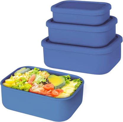 Silicone Food Storage Containers, Set of 3 Rectangular BPA-Free Silicone Lunch Box Containers with Lids, Airtight, Leak-Proof, Freezer, Microwave & Dishwasher Safe (10.2oz, 23.6oz, 44oz)