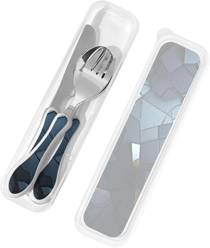 3-Piece Kids Silverware Set With Storage Case, Stainless Steel Reusable Children Safe Knife Spoon Fork Set Fashion Striped Children Flatware Set For Kids Lunch Box