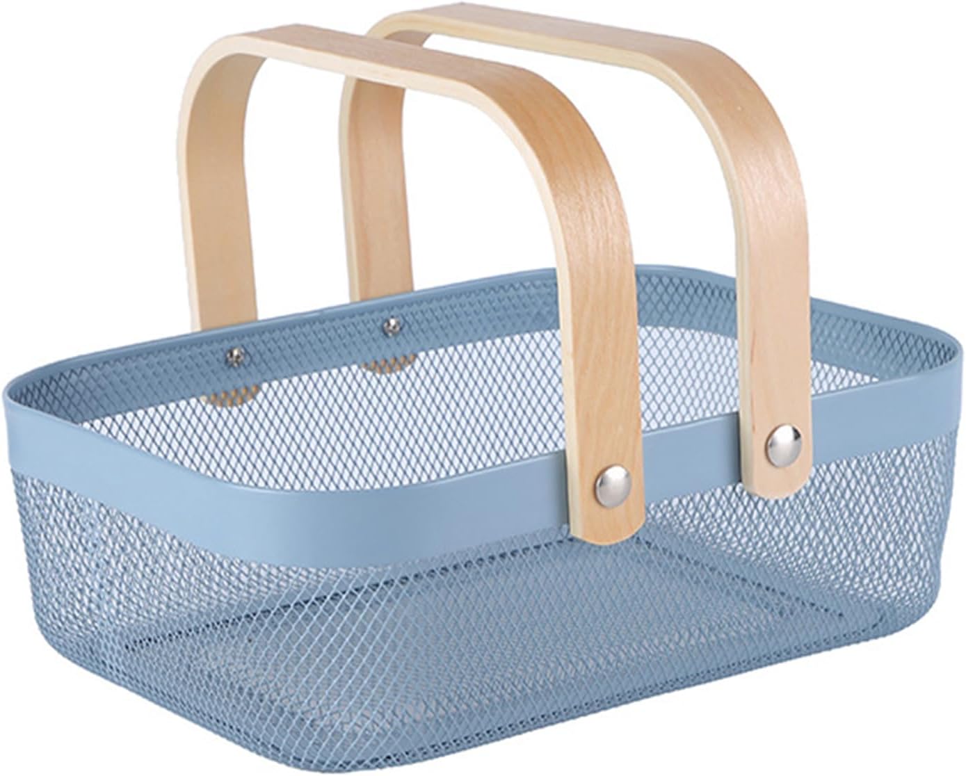 AJIODA Metal Mesh Steel Basket, Storage Organizer Basket Garden Harvest Basket Multi-functional Kitchen Fruit Baskets Bin with Wooden Handle for Bathroom Picnic Shopping Decor Cabinet Home, Pink