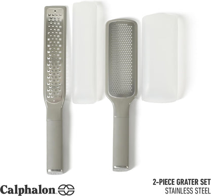 Calphalon Edge Lemon Zester, Stainless Steel Fine Citrus Grater for Lemon, Garlic & Ginger, Handheld Kitchen Zester with Protective Cover & Ergonomic Handle, Taupe