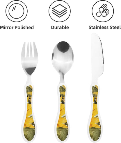 3-Piece Kids Silverware Set With Storage Case, Stainless Steel Reusable Children Safe Knife Spoon Fork Set Alpaca Cactus Children Flatware Set For Kids Lunch Box