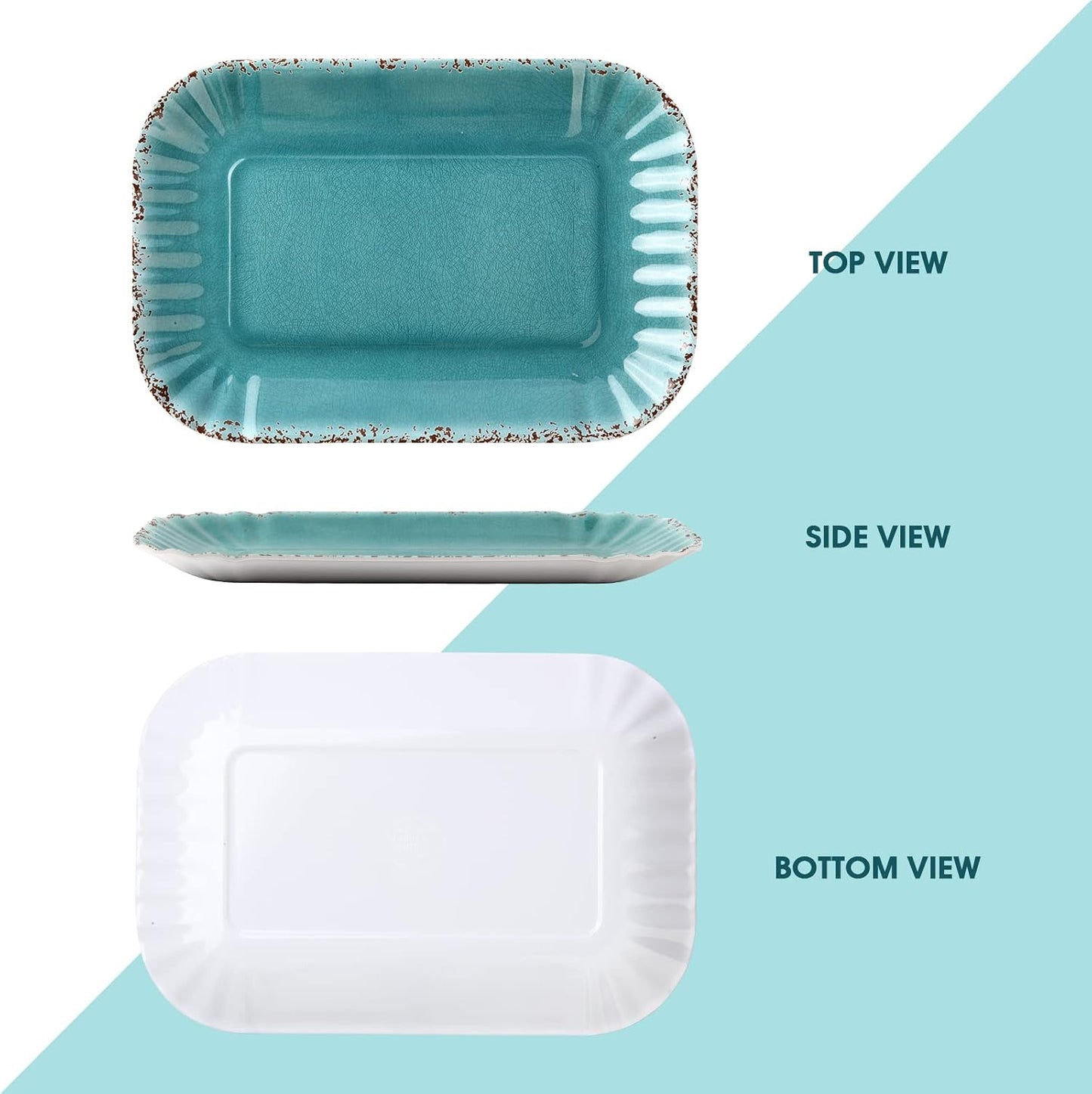 Gourmet Art Crackle Set of 2 100% melamine rectangular serving trays/platters Aquamarine 12"