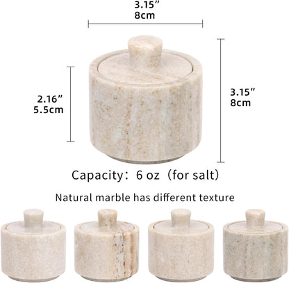 Marble Salt Cellar with Lid, White and Black Stone Salt and Pepper Bowl Box Container Jar Holder Well Keeper Dish Pig Crock