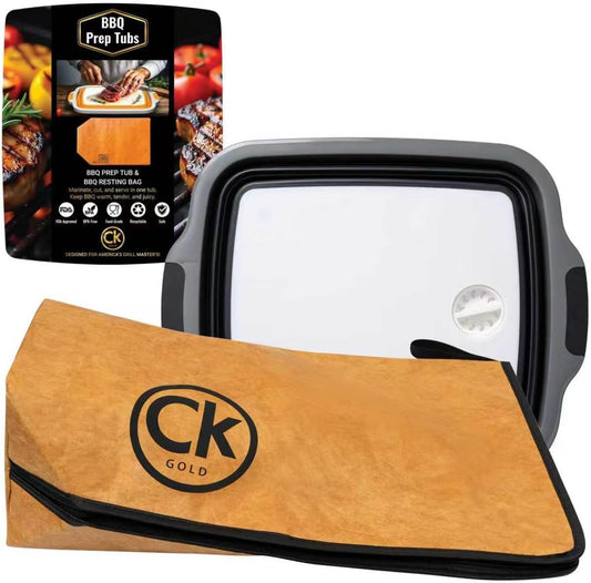 XL Prep Tubs & BBQ Blanket Gift Bundle : 1 XXL Prep Tub + 1 Meat Resting Bag | Ultimate BBQ Gift for Pitmasters, Brisket, Ribs, Turkey, Pulled Pork & Outdoor Cooking (Black, 30 L)