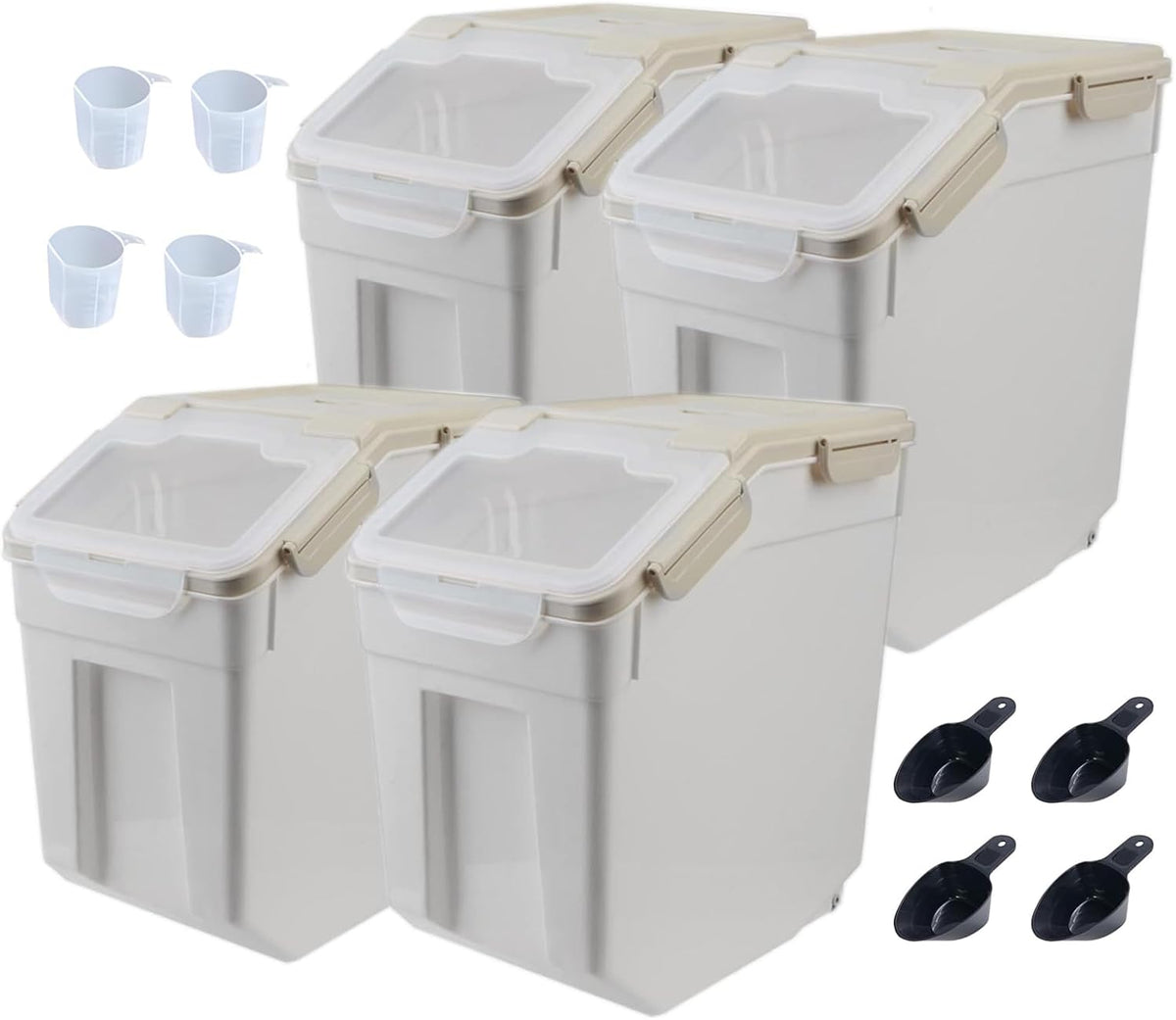 Large Flour Storage Container Bin 25lb, 2Pack Airtight Rice Storage Containers with Wheels Seal Locking Lid, BPA Free with Measuring Cup&Scoop for Flour, Rice, Grain(Green)