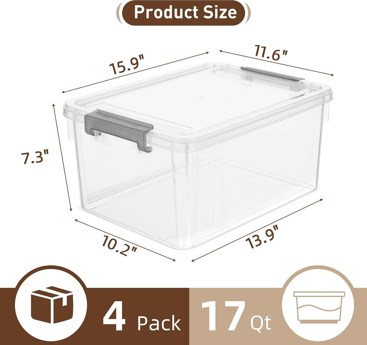 Citylife 32 QT Plastic Storage Bins with Latching Lids Stackable Storage Containers for Organizing Large Clear Storage Box for Garage, Closet, Kitchen, 4 Packs