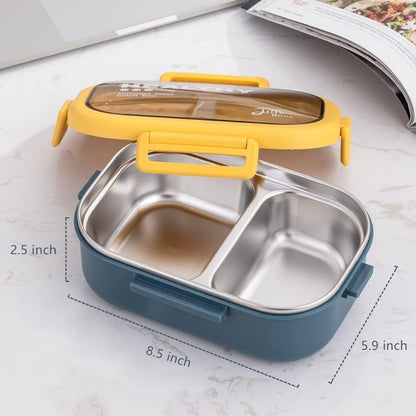 Lille Home 28oz Stainless Steel Leakproof 2-Compartment Bento Lunch Box/Portion Control Food Container with Lunch Bag and Cutlery Set, BPA Free (pink)