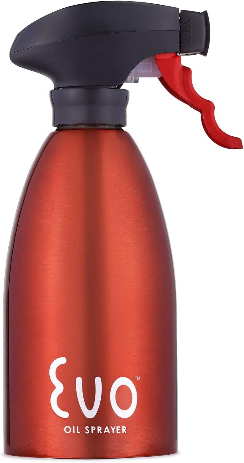 Evo Oil Sprayer 18/8 Stainless Steel, Non-Aerosol for Olive, Cooking Oils, and Vinegars, Silver, 16-Ounce Capacity