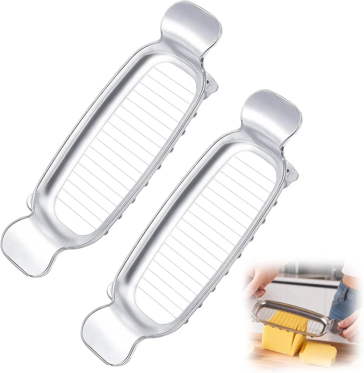 Butter Slicer Cutter & Cheese Cutter–Multi-Use Kitchen Tool for Evenly Slicing Butter Blocks, Cheeses, Eggs & Soft Fruits–Non-Stick，Compact & Portable for Home, BBQ, Camping（)