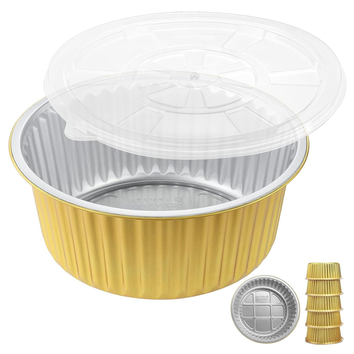 7.7" Round Aluminum Foil Containers with Lids (5 Pack) – Heavy Duty Disposable Takeout Pans for Meal Prep, Pasta, Casserole, Food Storage & Catering, 48oz