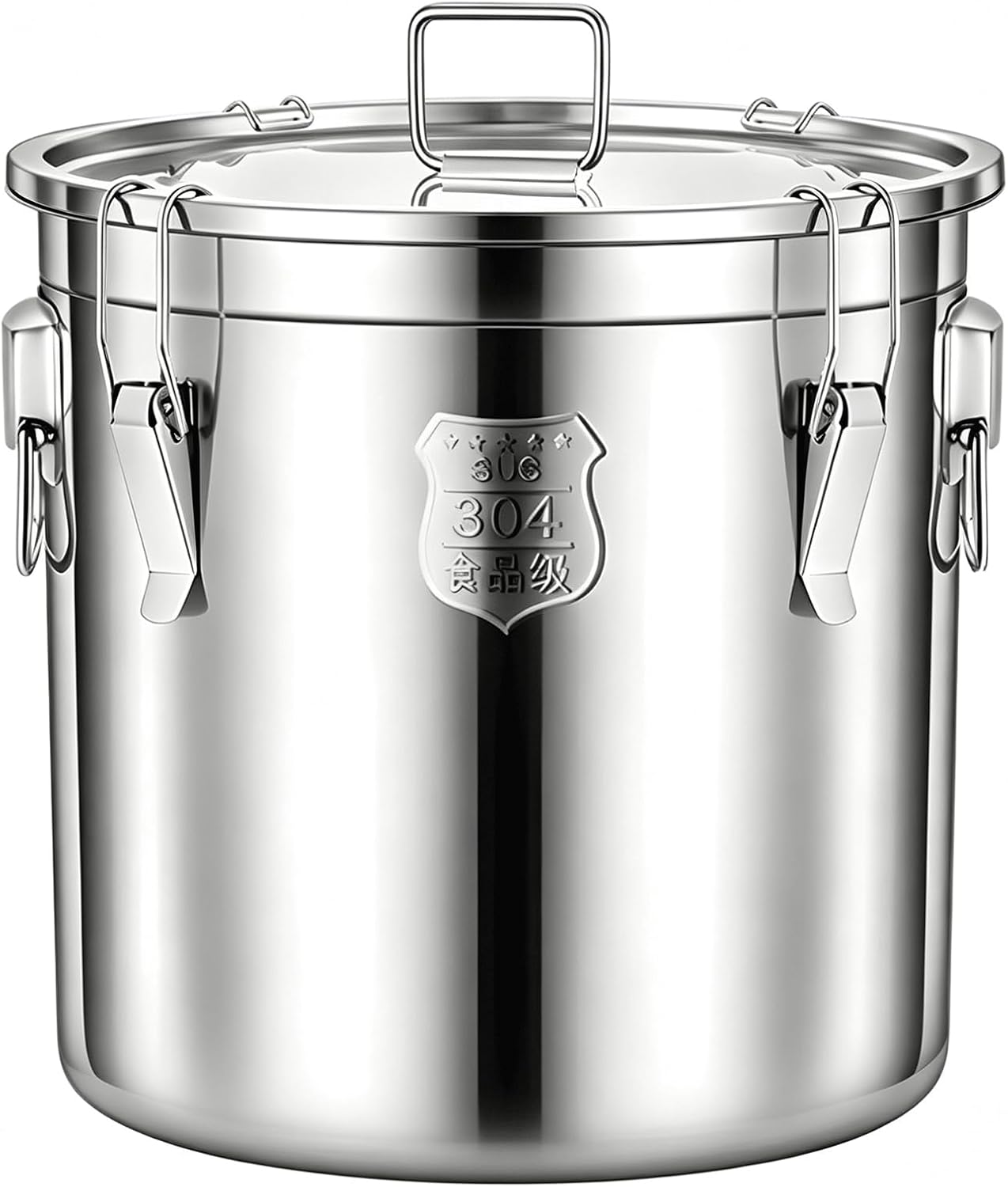 3.2Gal 304 Stainless Steel Kitchen Airtight Canister, 405oz Flour Container with Lid and Locking Clamp,10-21Lbs Metal Bucket Food Storage Container for Rice Flour Grain Coffee Bean(12L)