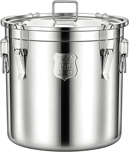 3.2Gal 304 Stainless Steel Kitchen Airtight Canister, 405oz Flour Container with Lid and Locking Clamp,10-21Lbs Metal Bucket Food Storage Container for Rice Flour Grain Coffee Bean(12L)