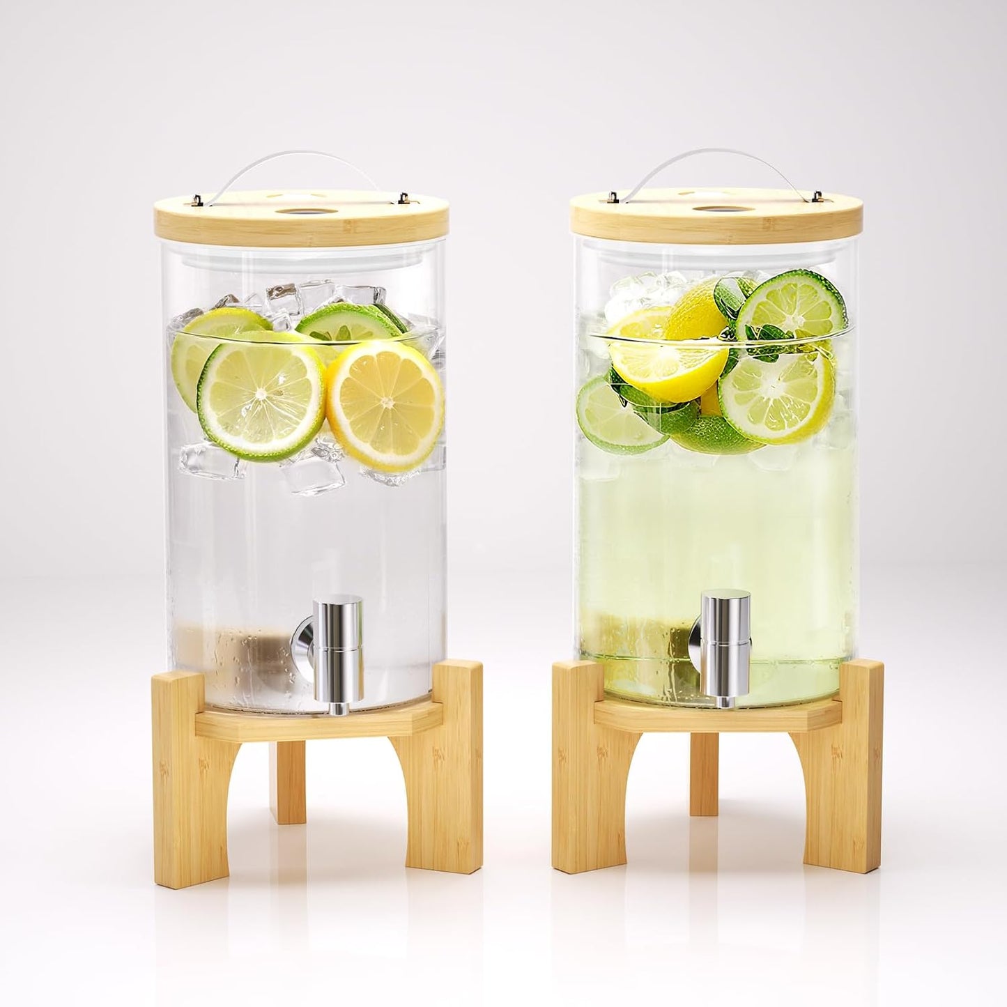 1 Gallon Glass Drink Dispenser For Parties, Beverage Dispenser With Bamboo Wood Stand And Stainless Steel Spigot, Countertop Water Dispenser, Lemonade Dispenser For Wedding, Picnic (1PACK)
