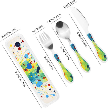 3-Piece Kids Silverware Set With Storage Case, Stainless Steel Reusable Children Safe Knife Spoon Fork Set Blue Active Girl Running Sunset Children Flatware Set For Kids Lunch Box - Colors C