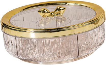 Yajuyi Divided Serving Tray Snack Dishes Dessert Plate Rotating Serving Platter Dish Clear Visibility Lid Suitable for Entertaining Living Room, Rose Golden Bow