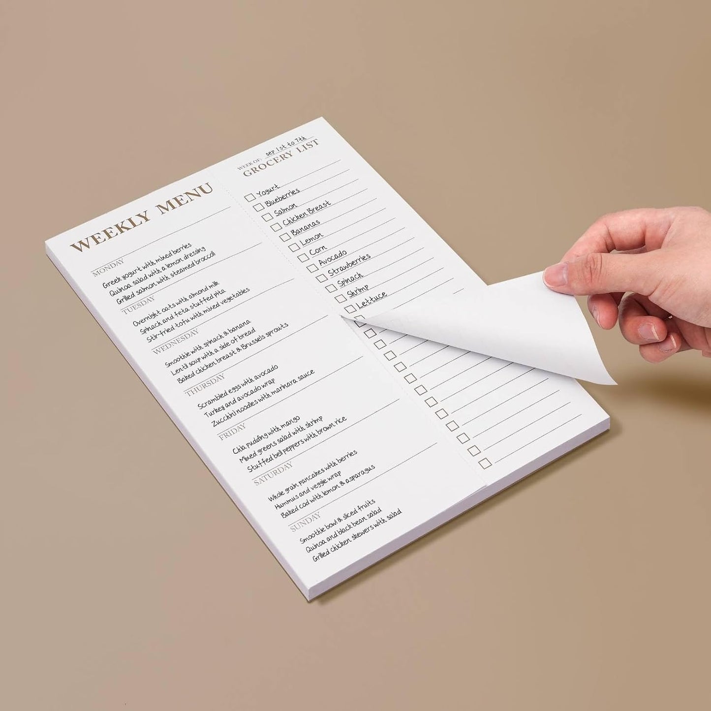 White Magnetic Meal Planner Notepad & Tear Off Weekly Grocery List for Fridge - Grocery Shopping List Notepad – Dinner List for Refrigerator - White and Gold Metalic Planner with 52 Sheets - 7 x 10 Inch