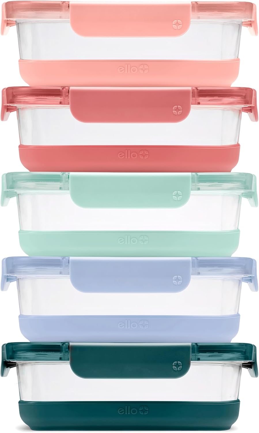 Ello Duraglass 3.4 Cup Meal Prep 10Pc,Set,Glass Food Storage Container with Silicone Sleeve and Airtight BPA-Free Plastic Lids,Dishwasher,Microwave & Freezer Safe,Evening Orchard,5 Count (Pack of 2)