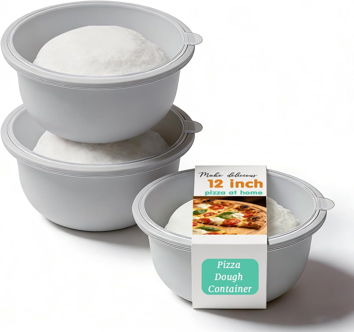 Stackable Silicone Pizza Dough Proofing Containers with Lids,Pizza Dough Proofing Box | Make 12" Pizzas 700ml(Beige)