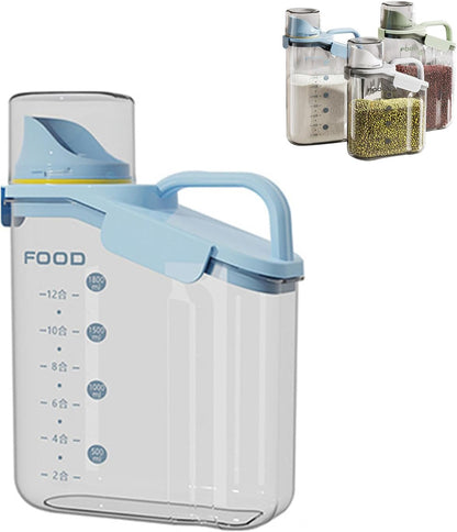 Cereal Containers Dispenser Rice Storage Container Clear Food Storage Containers Measuring Cup Pour Spout With Lids Airtight For Kitchen Grain Dry Food Pet Dog Food Organization（Green 2L）