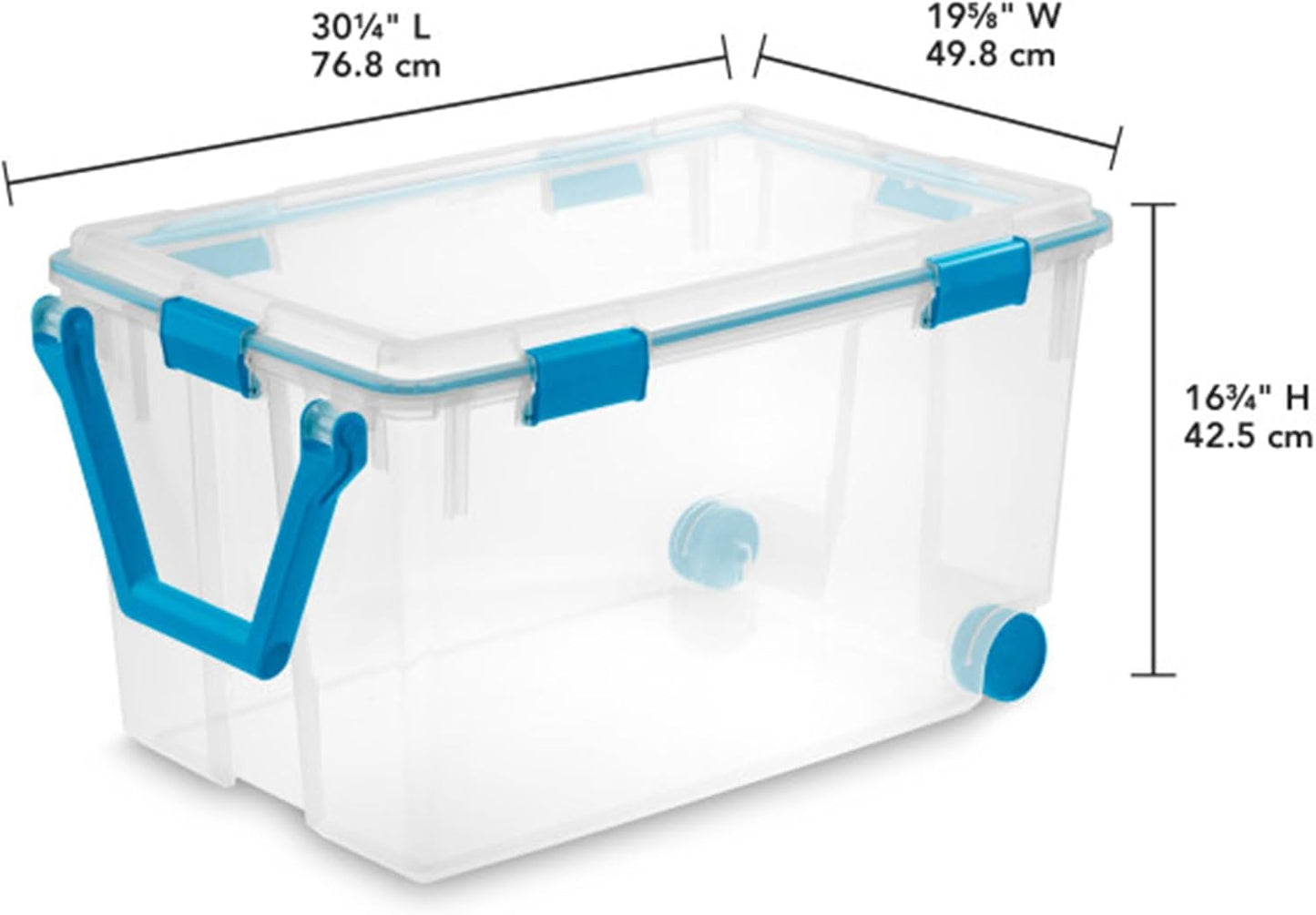 Sterilite 80 Qt Gasket Box, Stackable Storage Bin with Latching Lid and Tight Seal, Plastic Container to Organize Basement, Clear Base and Lid, 1-Pack