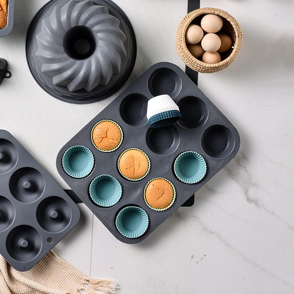 12pcs Silicone Muffin Cups, Reusable Silicone Baking Cups, Cup Cake Molds Set, 4 Color Muffin Liners Pastry Cake Mold Cupcake Liners Lunch Box Dividers, Non-Stick