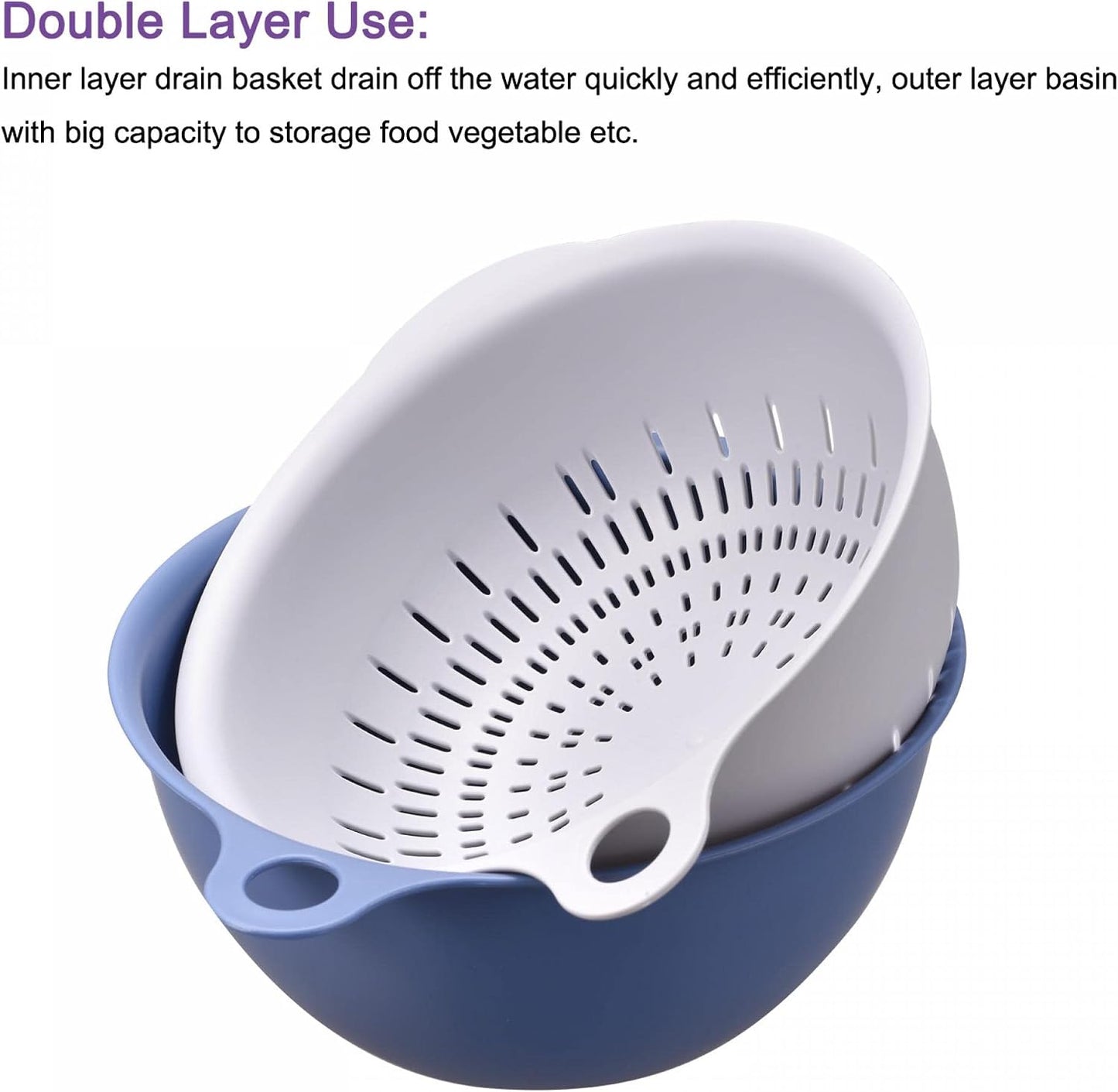 uxcell Kitchen Strainer Colander Bowl Set, Small Double Layer Drain Basin and Basket Suitable for Fruits, Vegetables, Pasta, Berry - Purple