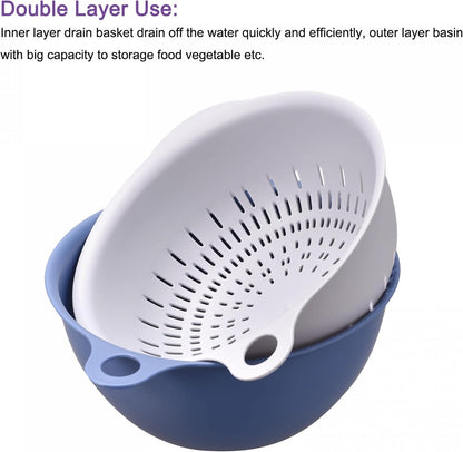 uxcell Kitchen Strainer Colander Bowl Set, Small Double Layer Drain Basin and Basket Suitable for Fruits, Vegetables, Pasta, Berry - Purple