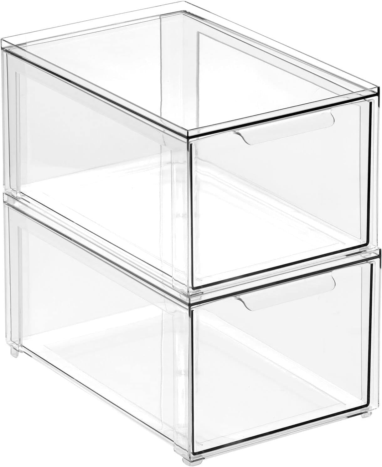 mDesign Kitchen Storage Drawer Box – Plastic Storage Box with Pull-Out Drawer – Pantry, Fridge and Cupboard Storage for Food and Snacks – Pack of 2 – Clear