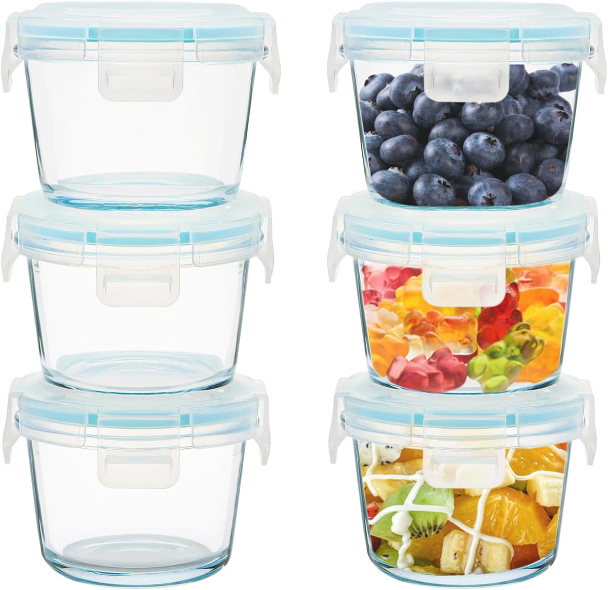 Small Glass Containers 6 Pack, 6 oz Reusable, Airtight, Leakproof Mini Food Storage Containers with Lids