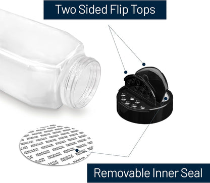 Plastic Spice Jars Bottle Containers with Black Cap, 32 Oz, 6 PACK