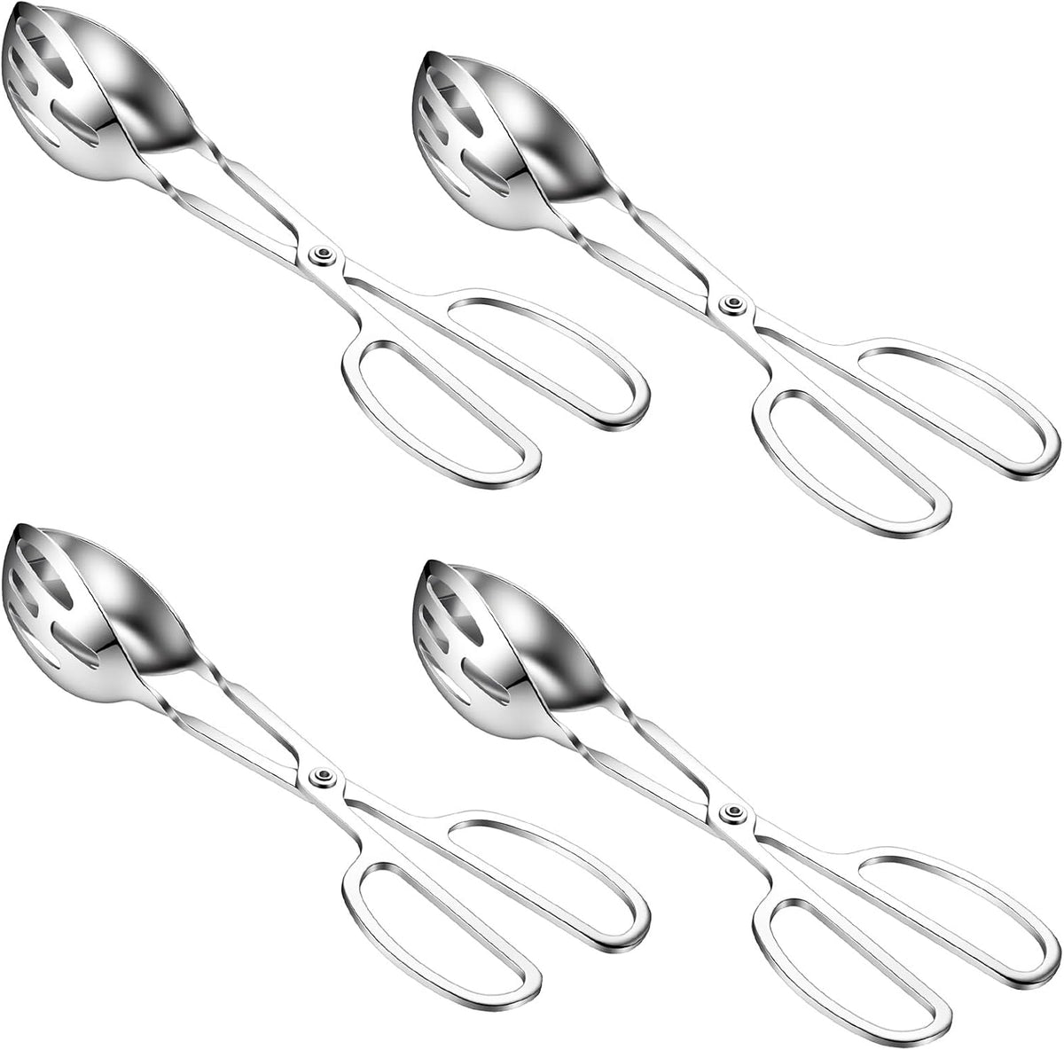 4-Pack Stainless Steel Salad Tongs & Serving Tongs - Scissor-Style Kitchen Utensils for Buffet, Party, Cooking, Baking, BBQ (Silver)