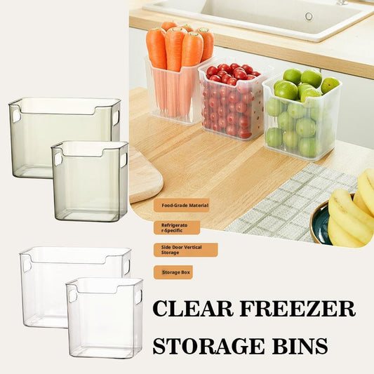 Crystal ClearFreezer Storage Bins,4 Pack Cleard Plastic Bins for Refrigerator and Pantry,Clear Plastic OrganizerBins with Handles,Stackable Kitchen Cabinet Organizer for Frozen Food,Meat & Veggies