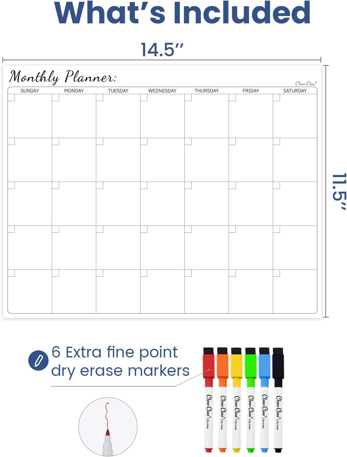Non-Magnetic Dry Erase List for Fridge - Reusable 8"x11.5" List and Weekly Planning Board Stick to Most Smooth Surfaces - 3 Dry Erase Markers Included