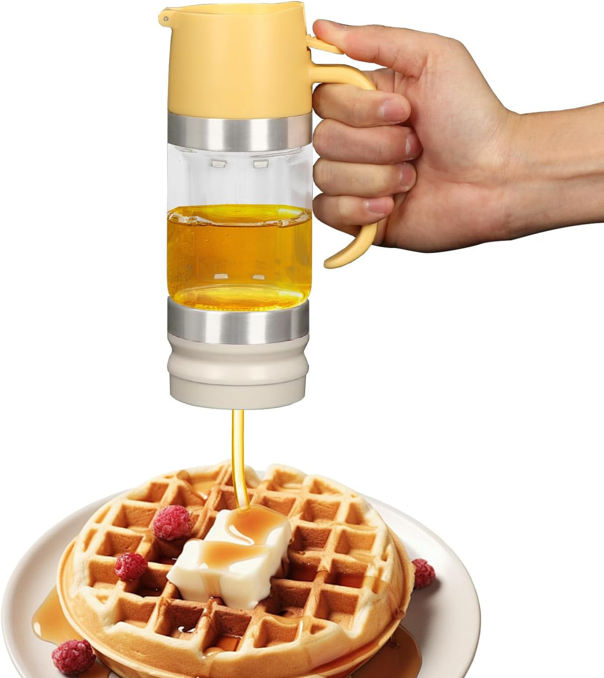Tefola Glass Honey Dispenser No Drip - 10.65 OZ Honey Jar with Handle, Clear Honey Pot Syrup Dispenser for Coffee or Tea, Black