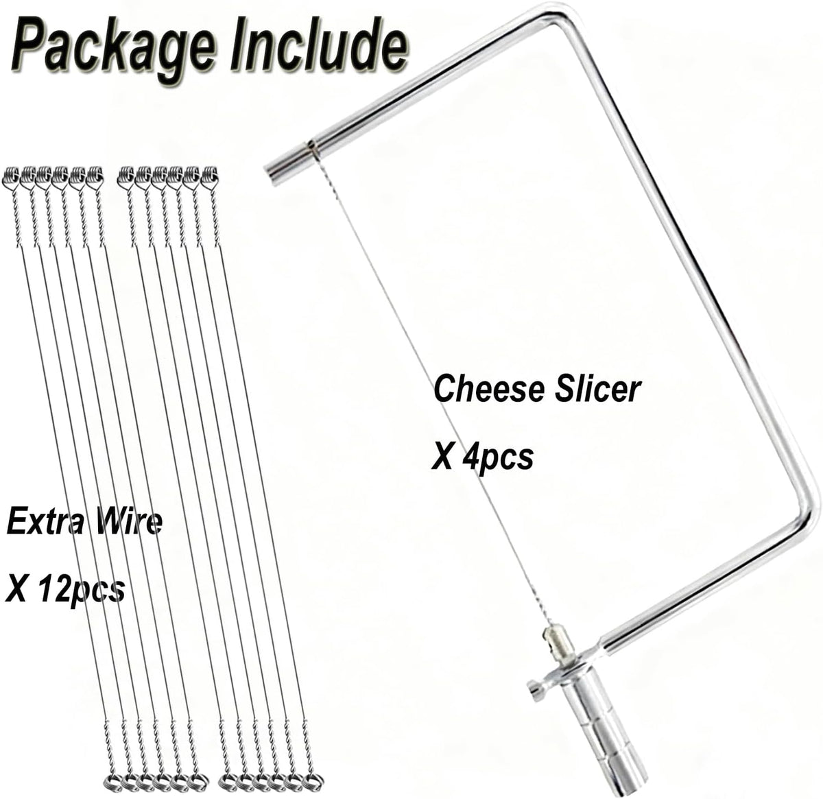 Cheese Slicer Accessories Kitchen Marble Board Cheese Cutter Stainless Steel Components Ideal Making Giftable Cheese Cutting Boards with The Cheese Slicer Kit (4CheesS slicer 12Extra Wires,6inch)