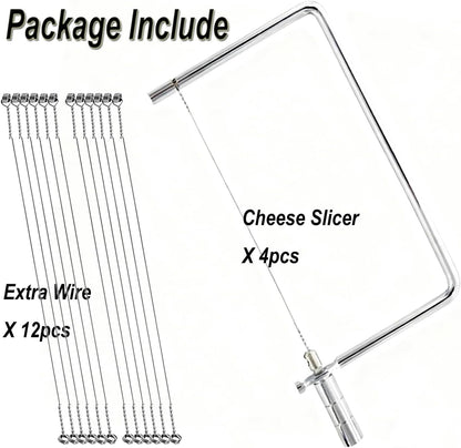 Cheese Slicer Accessories Kitchen Marble Board Cheese Cutter Stainless Steel Components Ideal Making Giftable Cheese Cutting Boards with The Cheese Slicer Kit (4CheesS slicer 12Extra Wires,6inch)