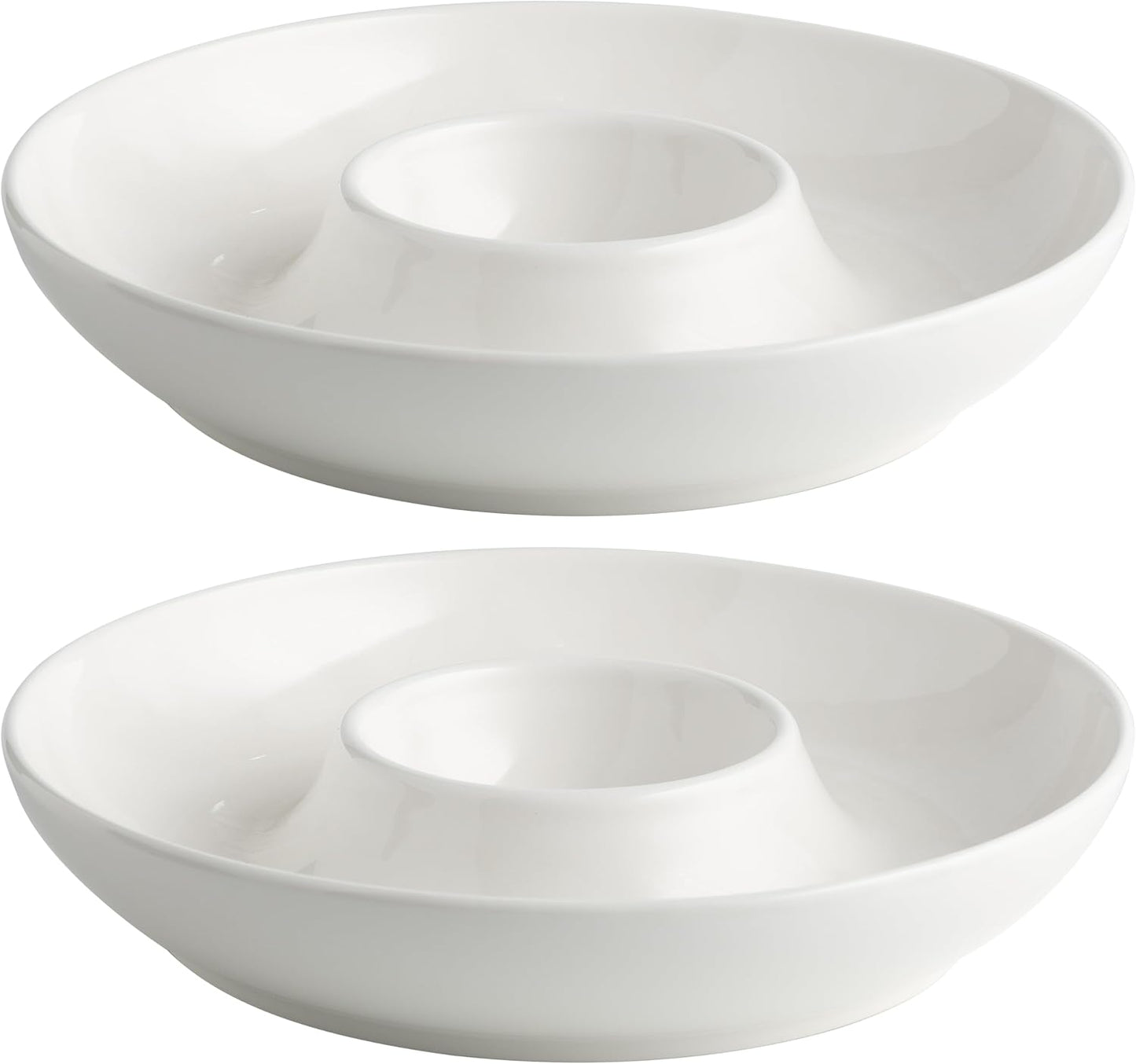 LEHAHA 12.25 inch porcelain Chip and Dip Serving Set, Ceramic Platters for Cheese, Appetizers &Chips Salsa, Fruit and Veggies, Divided Serving Trays for Family Gathering and Parties, Dark Creamy