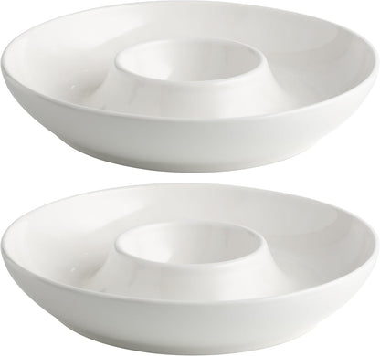 LEHAHA 12.25 inch porcelain Chip and Dip Serving Set, Ceramic Platters for Cheese, Appetizers &Chips Salsa, Fruit and Veggies, Divided Serving Trays for Family Gathering and Parties, Dark Creamy