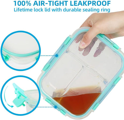 DAS TRUST 3 Pack Bento Box Glass Meal Prep Containers - 3 Compartment Glass Food Storage Containers with Lids - Lunch Box Meal Prep Bowls - Oven Safe