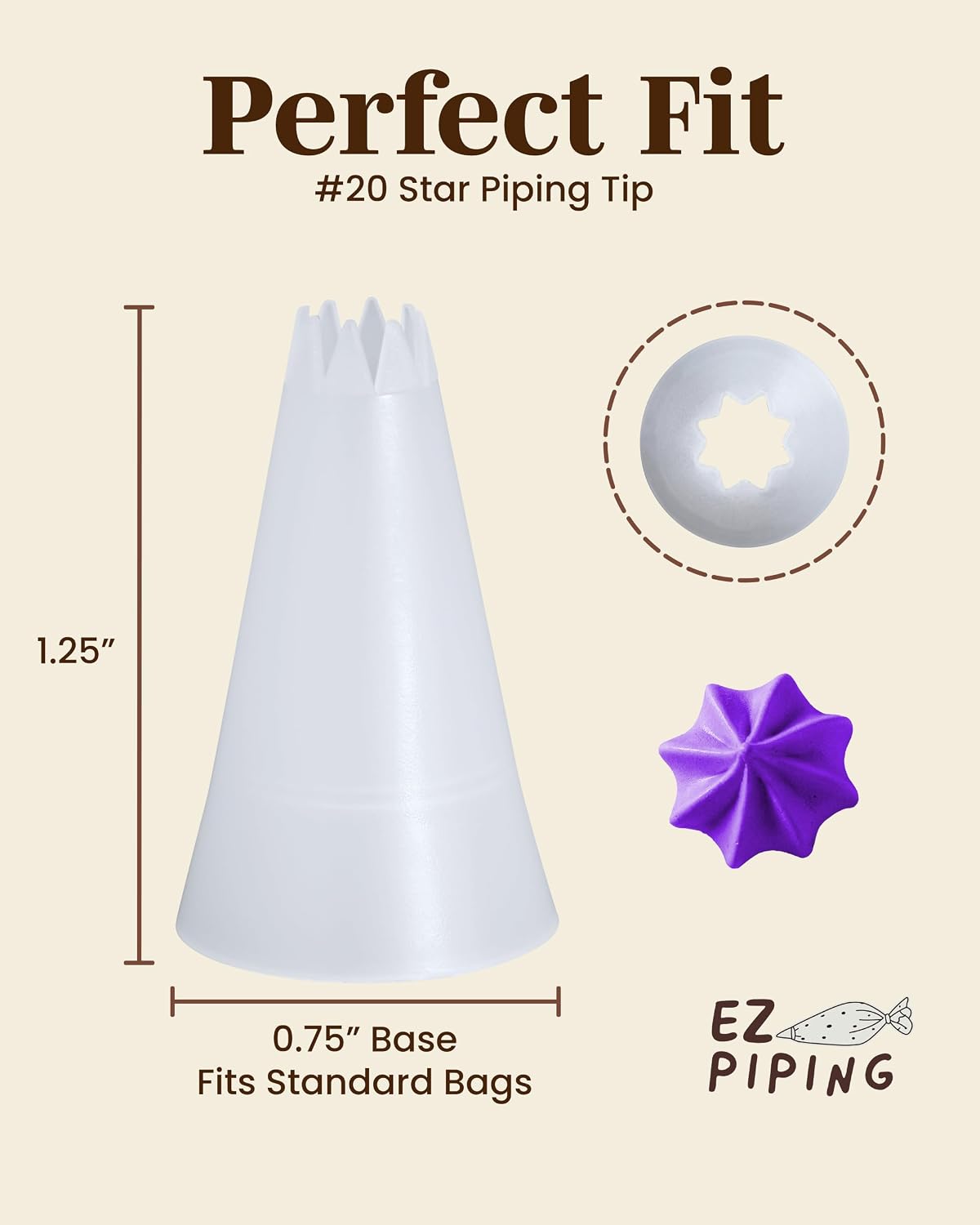 Reusable Plastic Piping Tips, Nozzles Standard Size Star Tip #20